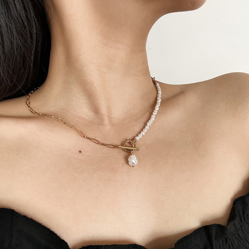 Collana di perle a onda d'acqua per donna Collana con colletto a forma geometrica in metallo grande e affascinante