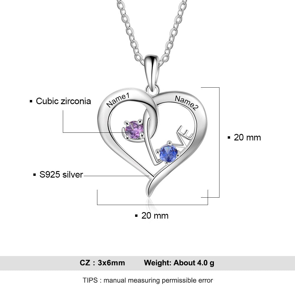 Personalisierte Herz-Halskette mit Geburtsstein-Anhänger mit benutzerdefiniertem Namen