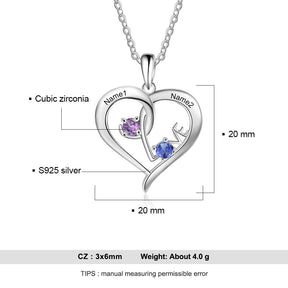 Collana a cuore personalizzata con ciondolo inciso con nome personalizzato Birthstone