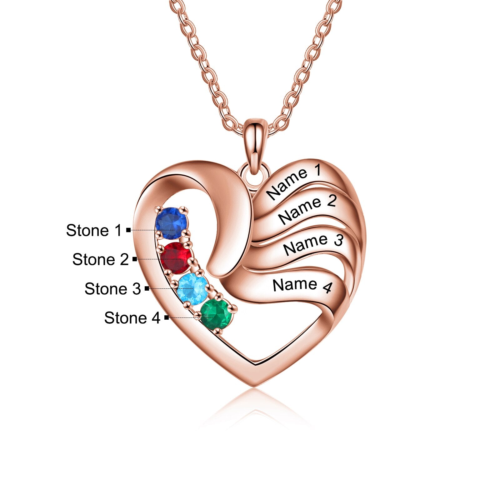 2-5 Names Customized Birthstone Fashion Memorial Heart Necklace