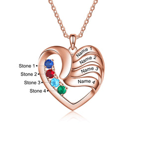 2-5 Names Customized Birthstone Fashion Memorial Heart Necklace