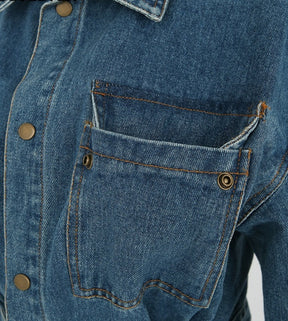 Denim Dress Full Sleeve Single-breasted Pockets Slim Waist Mid-length