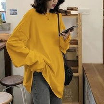 spring autumn Solid long Sleeve oversized tshirt harajuku long T Shirt Women kawaii T-shirts