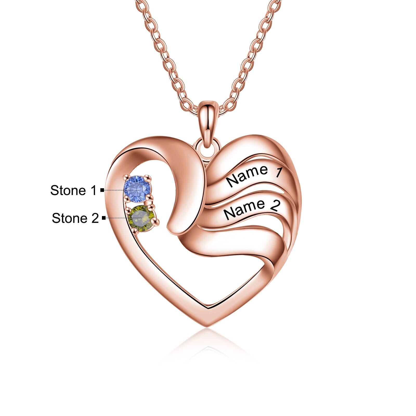 2-5 Names Customized Birthstone Fashion Memorial Heart Necklace