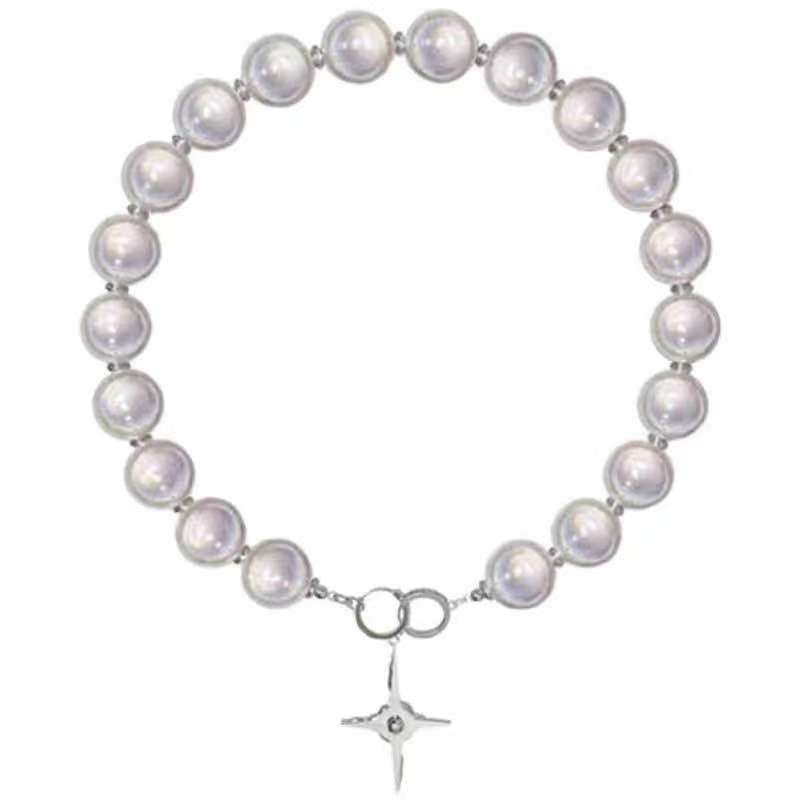 Perline luminose Collana con cuciture di perle Girocollo Croce Ciondolo Clavicola Gioielli per feste dolci