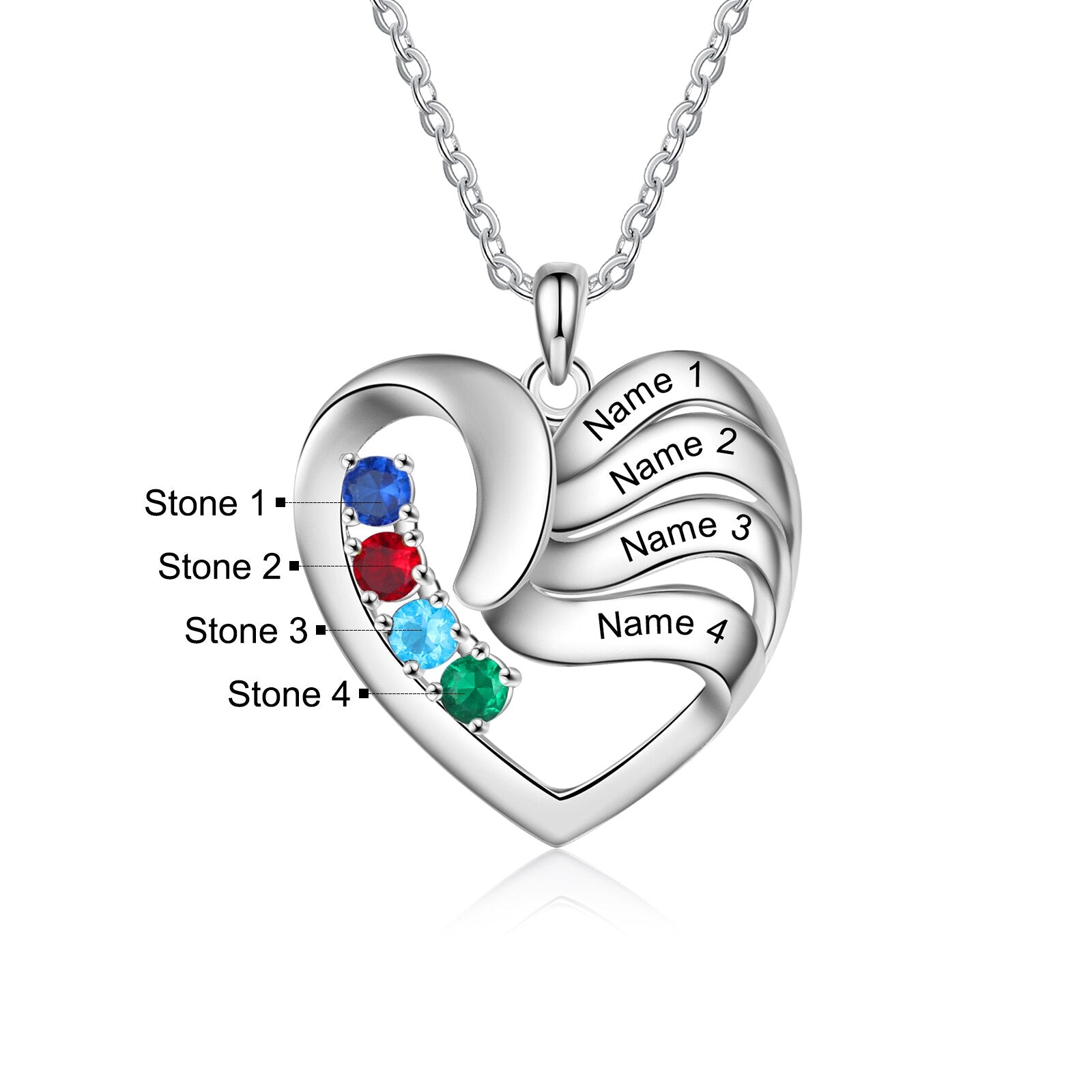 2-5 Names Customized Birthstone Fashion Memorial Heart Necklace