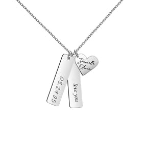 Heart-shaped Necklace Personalized Engraved Name Text Pendant