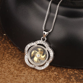 Rotatable Windmill Pendant Necklace AAA Cubic Zirconia Pave Gold Silver Color Crystal Necklace Jewelry