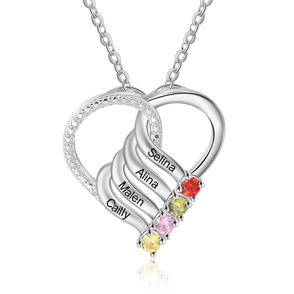 Personalized Family Heart Pendant Necklace with 2-6 Birthstones Name Necklace