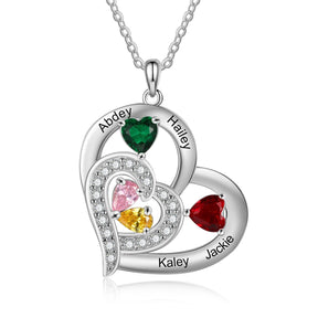 Personalized 1-6 Name Engraving Heart Pendant DIY Birthstone Necklace