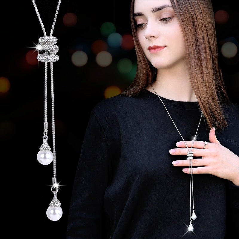 Lange Halsketten und Anhänger für Damen Collier Femme Geometric Fashion Crystal Jewelry