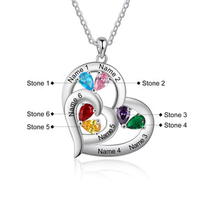 Personalized 1-6 Name Engraving Heart Pendant DIY Birthstone Necklace