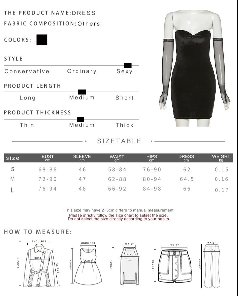 Black Strapless Dress Women New Simple Slim Removable Mesh sleeves Female Dress