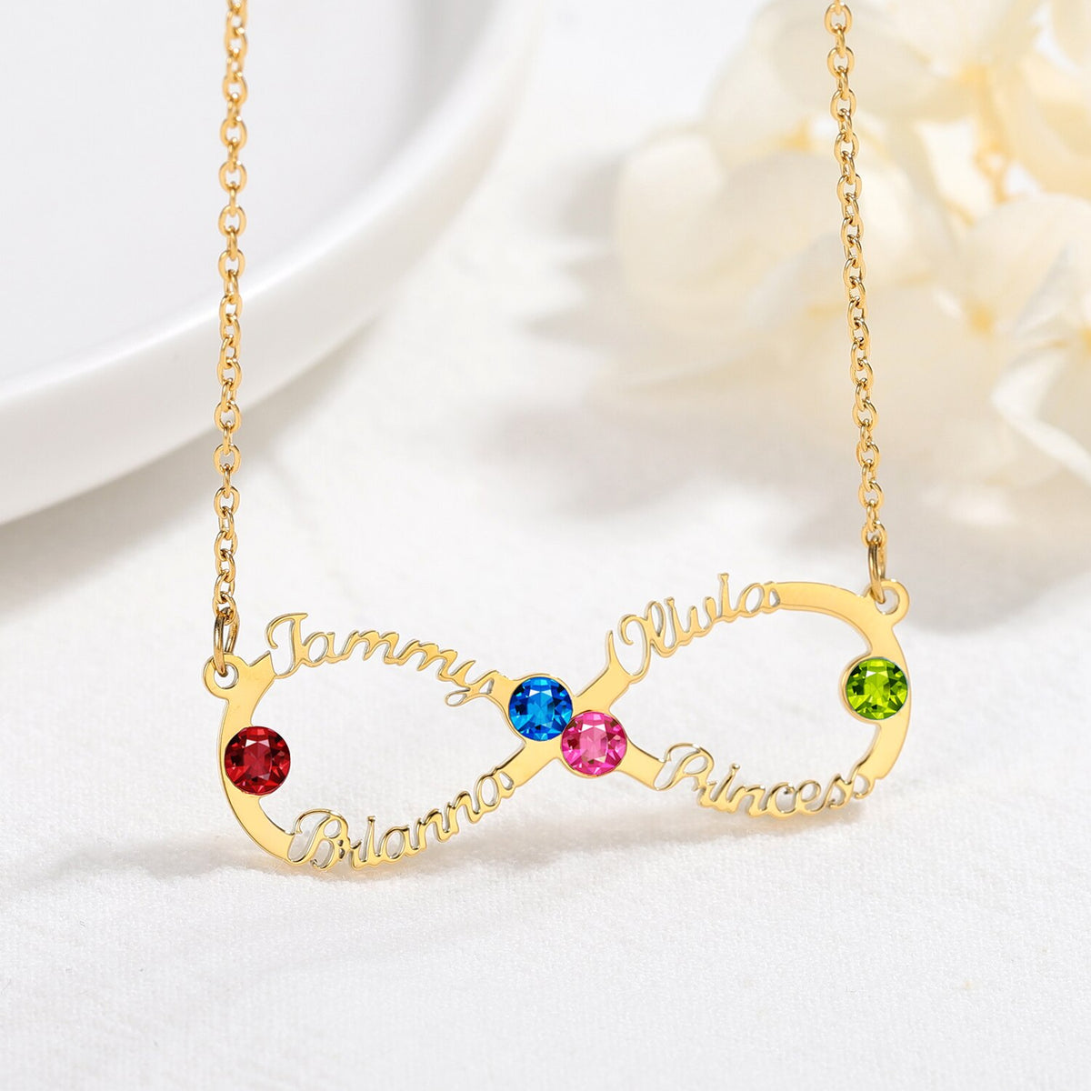 Custom Name Necklace Custom Infinite Loop Necklace Pendant Personalized Birthstone