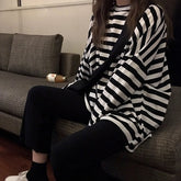 Women harajuku Striped Tshirt Long Sleeve O-Neck T-Shirts Casual oversized T Shirt