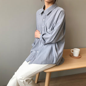 Loose Turn-down Collar Solid Female Shirts Tops Spring Summer Blouses