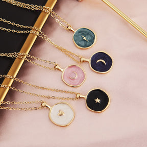 Colorful Moon Star Lightning Pendant Necklaces For Girls Enamel Fashion Jewelry