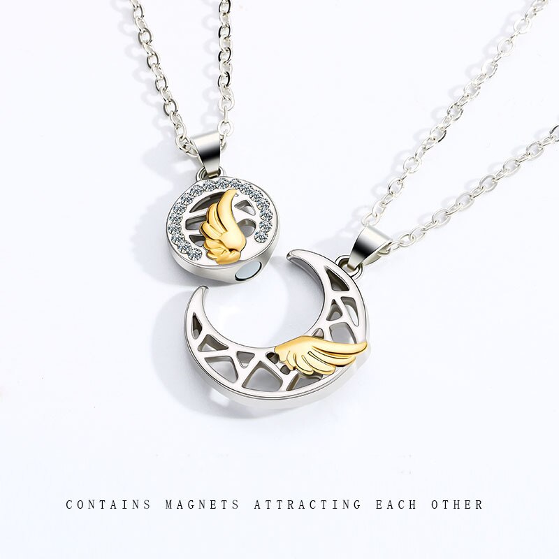 Sun Moon Wing Couple Necklace Magnet Attract Simple Fashion Valentine's Day Necklace