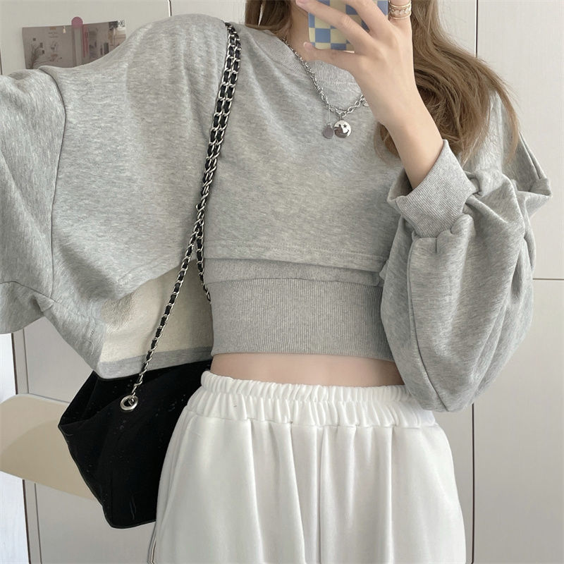 Autumn Two Piece Suit Hoodies Women Loose Bat Sleeve Tops Fashion Popular Crop Sweatshirts+Camis