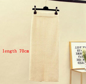 High Waist Women Knitted Skirt Spring Autumn Fashion Rib Skirt Elegant Midi Skirt