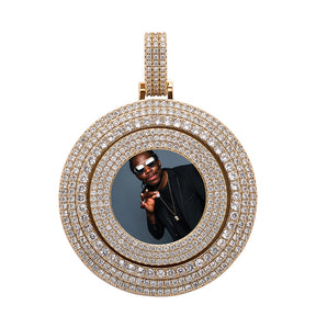 Big Size Custom Photo Rotating Pendant Halskette Full Iced Out Zirkonia Hip Hop Schmuck