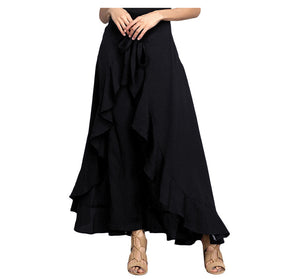 Women Pants Causal Ruffle Drawstring TrouserHigh Waist  Loose Dancing Outfits Palazzo Skirt