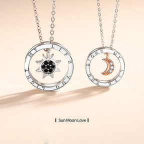 couple silver color ring sun and moon two-color pendant necklace jewelry gift