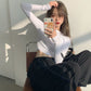 T-Shirt Frauen Design Brusttyp Crop Tops Herbst neue dünne lange Ärmel