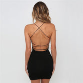 Summer Women Sexy Plain Solid Color Bandage Mini Dress Elegant Backless Sleeveless Bodycon