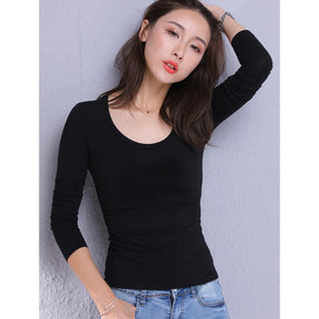 Cotton Women's T-shirt Long-sleeved Solid Color Women T-shirts Leisure Woman T shirt