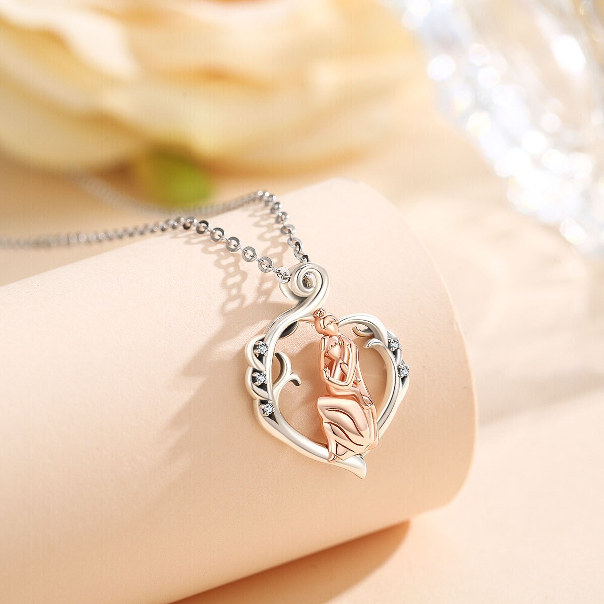 925 Sterling Silver Mother Daughter Guardian Heart Pendant Clean Crystal Necklace Fashion Jewelry For women Mom