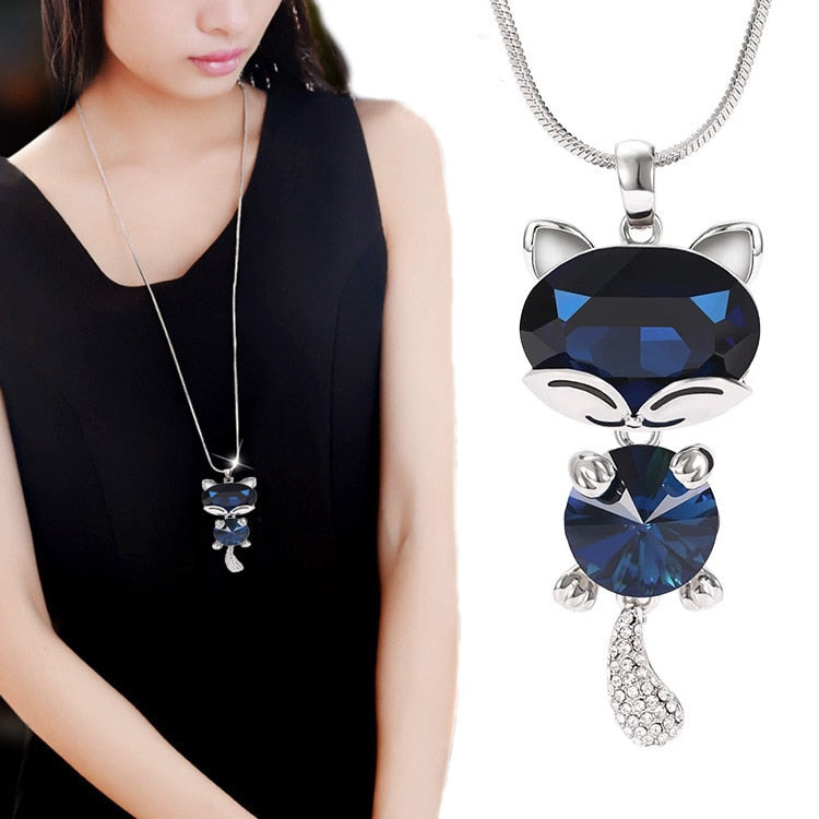 Collier Femme Long Gray Crystal Necklaces & Pendants for Women Round Statement Necklace