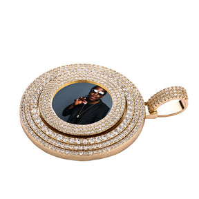 Big Size Custom Photo Rotating Pendant Halskette Full Iced Out Zirkonia Hip Hop Schmuck