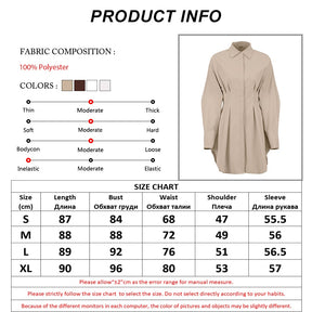 Autumn Winter Bodycon Dress Women Long Sleeve Khaki Pleated Shirt Midi Dresss