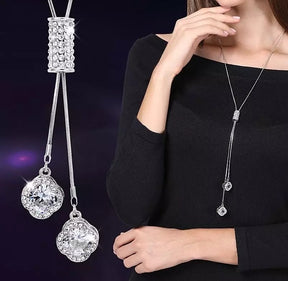 Collier Femme Lange Graue Kristallhalsketten und Anhänger für Damen Runde Statement-Halskette