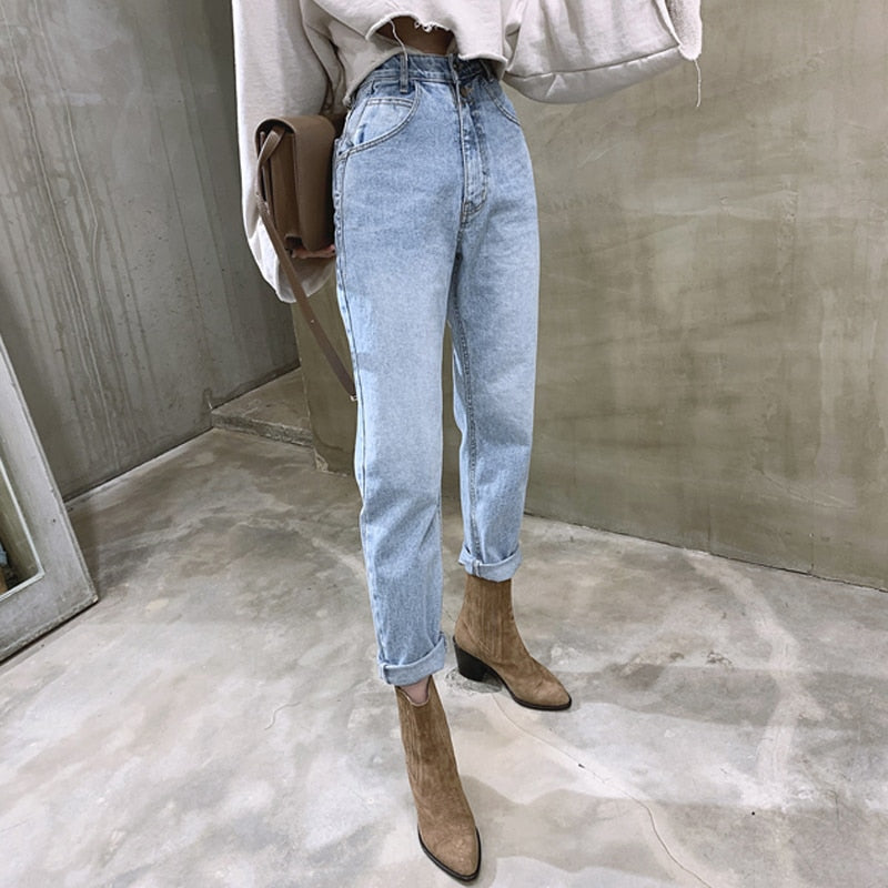 Donna Streetwear Jeans donna allentati in denim con bottoni Cerniera Pantaloni da donna