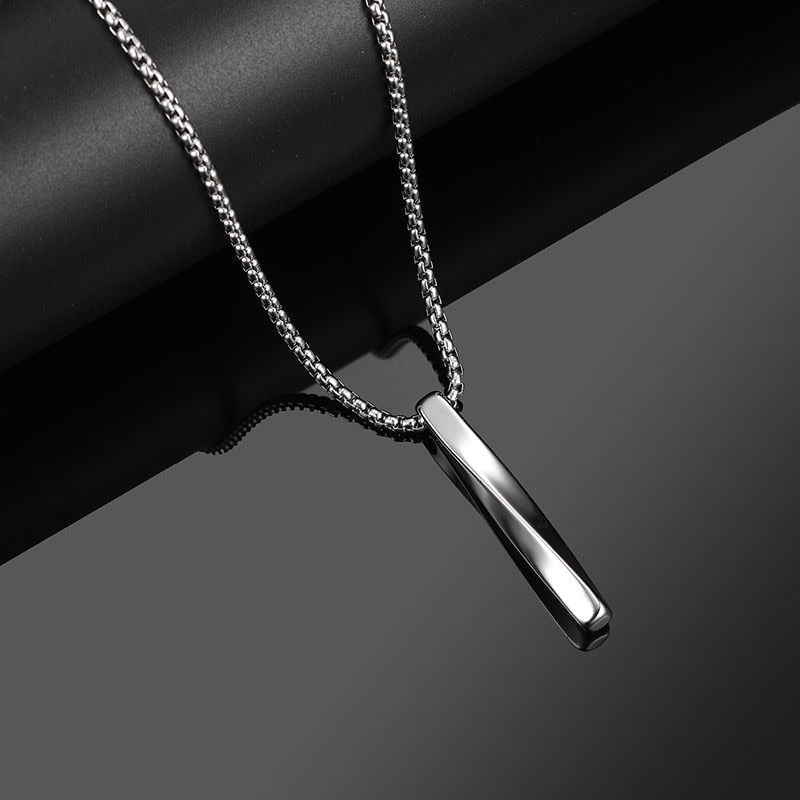 Black Rectangle Pendant Necklace Men Stainless Steel Chain Men Necklace Jewelry