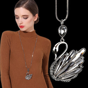 Collier Femme Long Gray Crystal Necklaces & Pendants for Women Round Statement Necklace