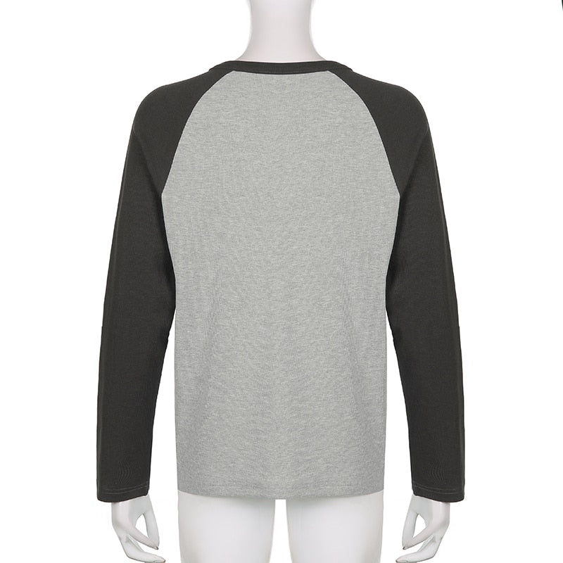 Patchwork T Shirt Knitted Harajuku Vintage Pullovers Casual Basic Kawaii Tee