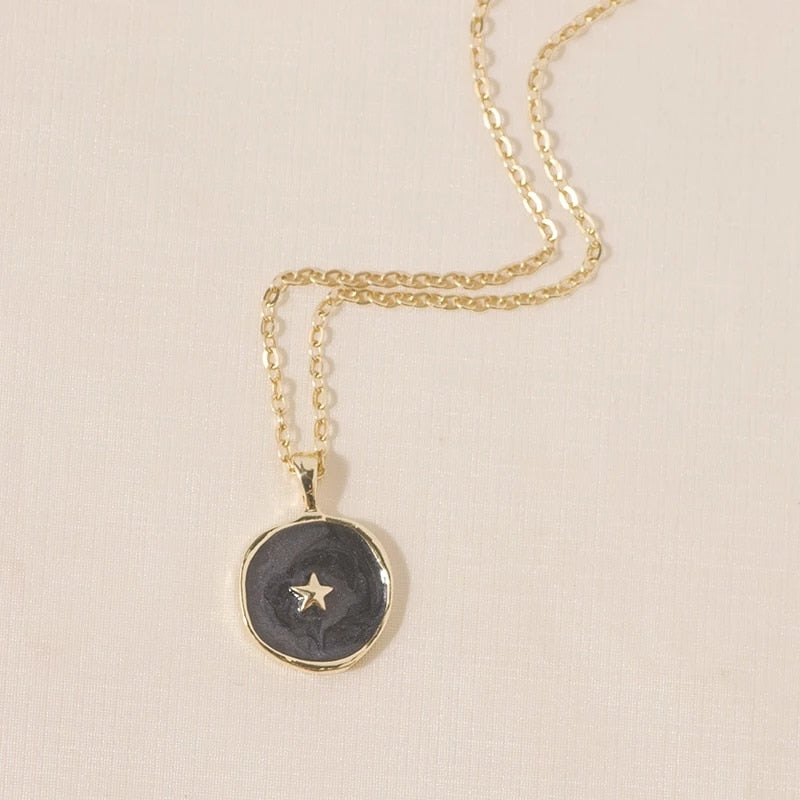 Colorful Moon Star Lightning Pendant Necklaces For Girls Enamel Fashion Jewelry