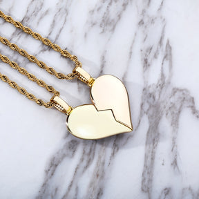 Heart Broken With Magnet Iced Out Pendant Necklace Mens/Women Hip Hop Gold Silver Color Jewelry