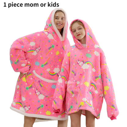 Printed Wearable Blanket Hoodie Fleece Warm Kids Sleepwear Hoody Sweatshirt