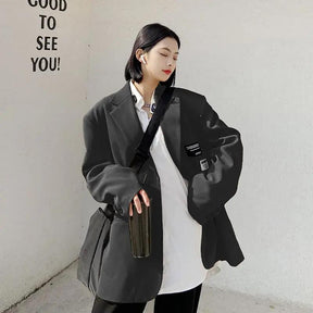 Oversize Blazer Women Autumn Loose Wide Shoulder Suit Coats Casual Label Blazers Female