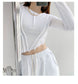 Skinny Crop Tops Women Irregular Oblique Edge T-shirts Female Crewneck Long Sleeve