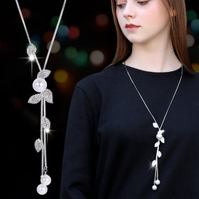 Collier Femme Lange Graue Kristallhalsketten und Anhänger für Damen Runde Statement-Halskette