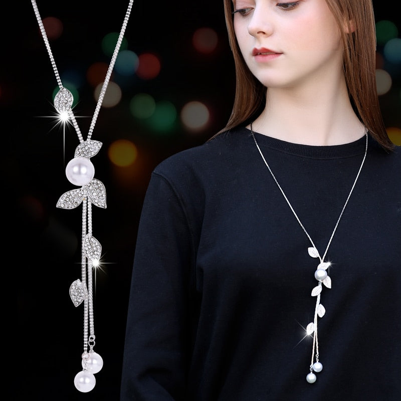 Collier Femme Long Gray Crystal Necklaces & Pendants for Women Round Statement Necklace