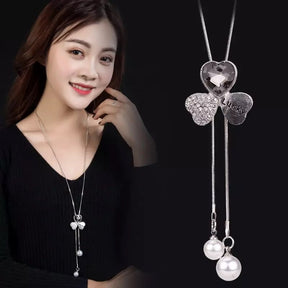 Collier Femme Collane e ciondoli lunghi in cristallo grigio per donna Collana con dichiarazione rotonda