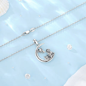 Cat Space Astronaut Moon Pendant Necklace Women Men Lover Spaceman Jewelry Gift Necklace