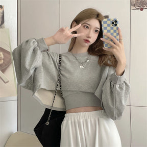 Autumn Two Piece Suit Hoodies Women Loose Bat Sleeve Tops Fashion Popular Crop Sweatshirts+Camis