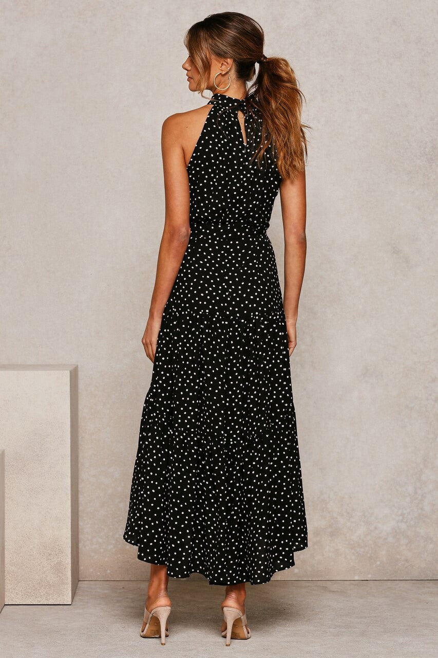 Summer Long Dress Polka Dot Casual Dresses Black Sexy Halter Strapless Sundress Vacation